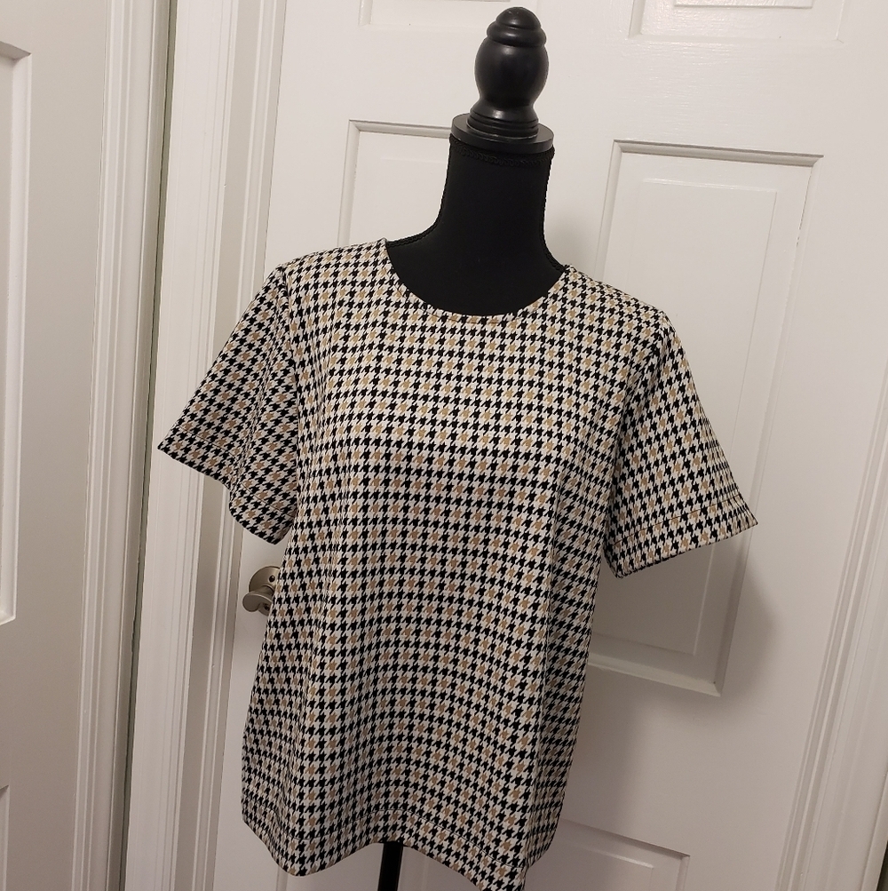 NWT Ann Taylor Houndstooth Print Knit Top Size Large, Business, Classic Ret. $64